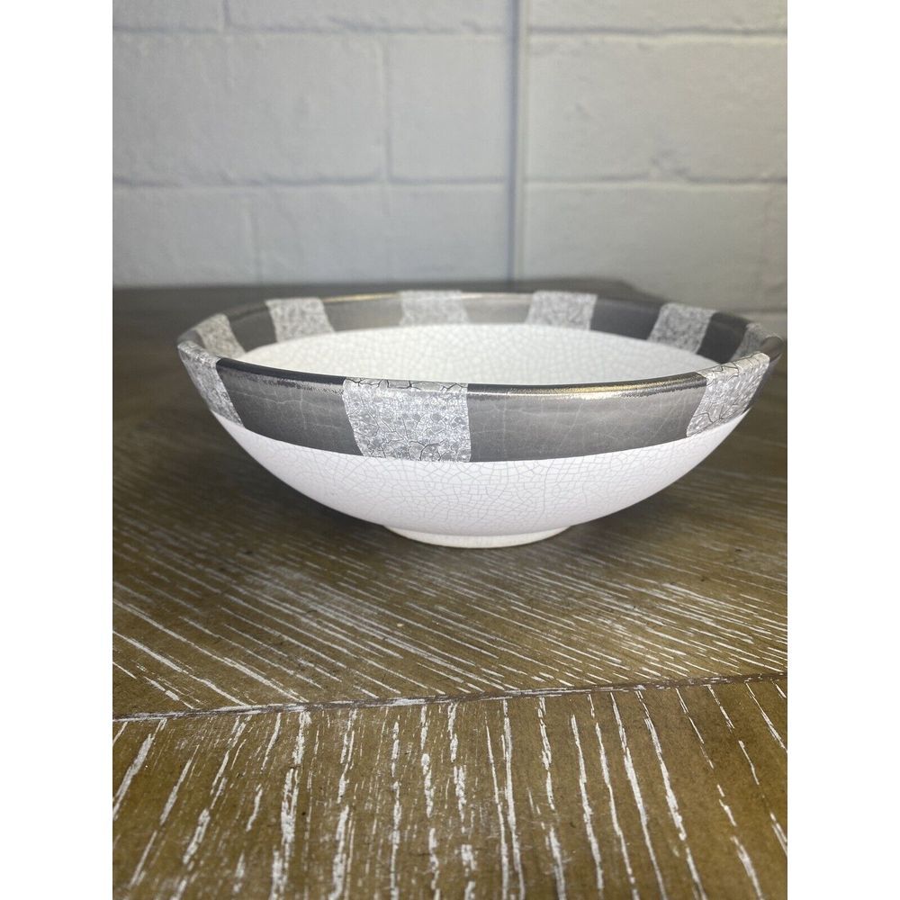 Michael Wainwright Art Pottery Ceramic Bowl Platinum Crackle Ivory Gray - Picture 8 of 15
